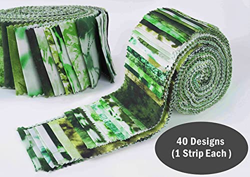 Soimoi 40Pcs Tie Dye Print Cotton Precut Fabrics for Quilting Craft Strips 2.5x42inches Jelly Roll - Green