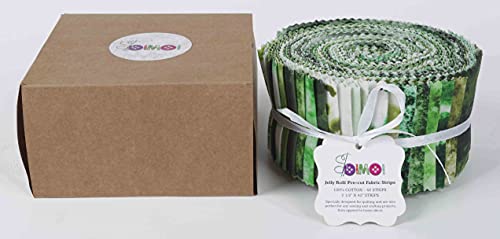 Soimoi 40Pcs Tie Dye Print Cotton Precut Fabrics for Quilting Craft Strips 2.5x42inches Jelly Roll - Green