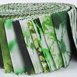 Soimoi 40Pcs Tie Dye Print Cotton Precut Fabrics for Quilting Craft Strips 2.5x42inches Jelly Roll - Green