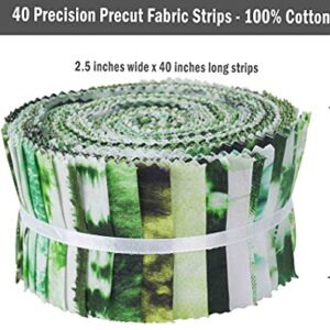 Soimoi 40Pcs Tie Dye Print Cotton Precut Fabrics for Quilting Craft Strips 2.5x42inches Jelly Roll - Green