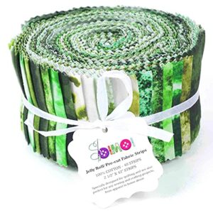 Soimoi 40Pcs Tie Dye Print Cotton Precut Fabrics for Quilting Craft Strips 2.5x42inches Jelly Roll - Green