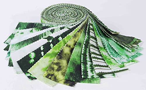 Soimoi 40Pcs Tie Dye Print Cotton Precut Fabrics for Quilting Craft Strips 2.5x42inches Jelly Roll - Green