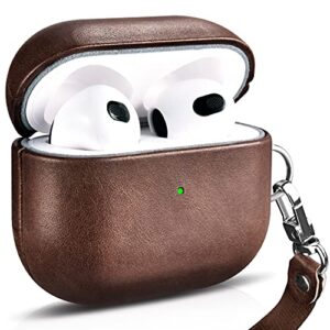 ceenffo genuine leather case for airpods 3 (2021), compatible with airpods 3 case leather with lanyard, supports wireless charging and front led visible for case