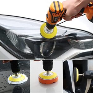 Car Headlight Restoration Kit, 3 Inch Car Polishing Sanding Discs with 1/4 Inch Shank Backing Pad, Scouring Pads, Buffing Sponge Pads, Soft Interface Pad, Woolen Buffer Pads, 41PCS