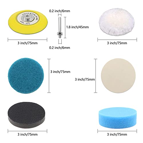 Car Headlight Restoration Kit, 3 Inch Car Polishing Sanding Discs with 1/4 Inch Shank Backing Pad, Scouring Pads, Buffing Sponge Pads, Soft Interface Pad, Woolen Buffer Pads, 41PCS