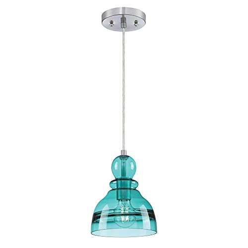 Westinghouse Lighting 6118900 Fiona Traditional One-Light Indoor Mini Pendant Light, Brushed Nickel Finish, Turquoise Glass,Blue