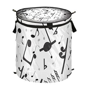 black music notes pop up laundry hamper with zipper lid foldable laundry basket with handles collapsible storage basket clothes organizer for travel kids room
