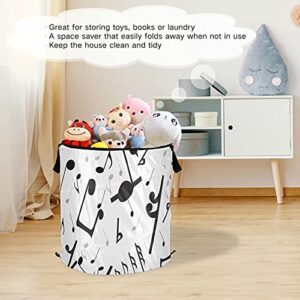 Black Music Notes Pop Up Laundry Hamper With Zipper Lid Foldable Laundry Basket With Handles Collapsible Storage Basket Clothes Organizer for Travel Kids Room