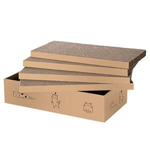 4 packs in 1 cat scratch pad with box , cat scratcher cardboard,reversible,durable recyclable cardboard, suitable for cats to rest, grind claws and play with scratch box