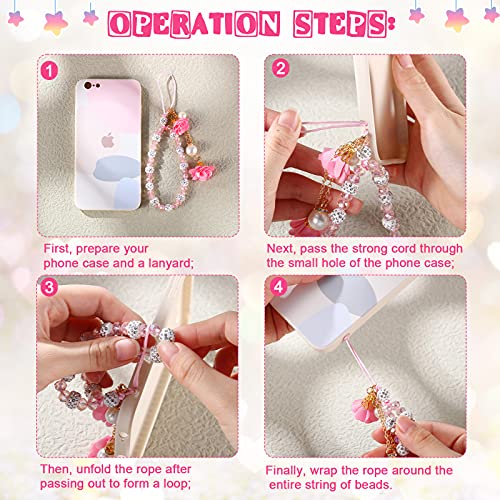 6 Pieces Cell Phone Straps Crystal Flower Pendant Mobile Phone Lanyard Beads Chain Anti-Lost and Non-Slip Mobile Phone Strap Charm for Keychain Camera U Disks Handbag Decoration Accessories