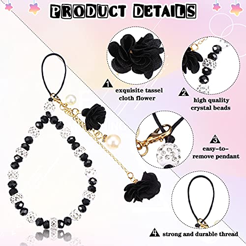 6 Pieces Cell Phone Straps Crystal Flower Pendant Mobile Phone Lanyard Beads Chain Anti-Lost and Non-Slip Mobile Phone Strap Charm for Keychain Camera U Disks Handbag Decoration Accessories
