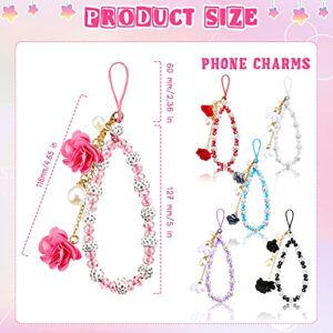 6 Pieces Cell Phone Straps Crystal Flower Pendant Mobile Phone Lanyard Beads Chain Anti-Lost and Non-Slip Mobile Phone Strap Charm for Keychain Camera U Disks Handbag Decoration Accessories