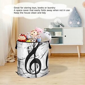 Music Note Lines Pop Up Laundry Hamper With Zipper Lid Foldable Laundry Basket With Handles Collapsible Storage Basket Clothes Organizer for Bedroom Study Room