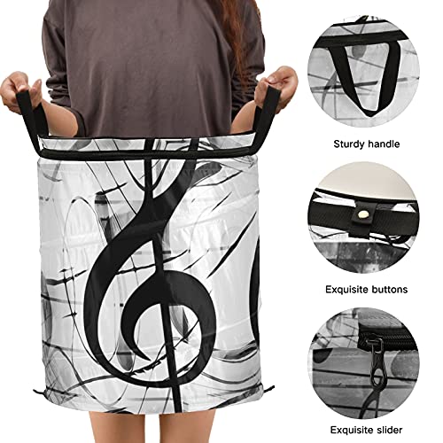 Music Note Lines Pop Up Laundry Hamper With Zipper Lid Foldable Laundry Basket With Handles Collapsible Storage Basket Clothes Organizer for Bedroom Study Room