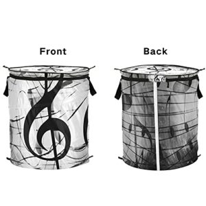 Music Note Lines Pop Up Laundry Hamper With Zipper Lid Foldable Laundry Basket With Handles Collapsible Storage Basket Clothes Organizer for Bedroom Study Room