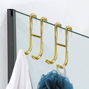 artife shower door hooks for bathroom frameless glass door, 304 stainless steel towel hook hanging towel, bathing suits, robe, squeegee, loofah, shaver, gold 2 pcs