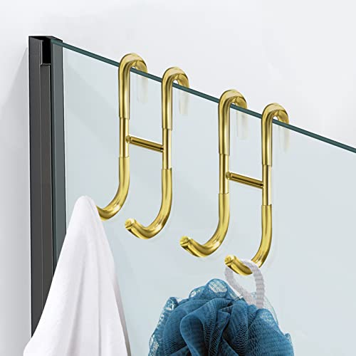 Artife Shower Door Hooks for Bathroom Frameless Glass Door, 304 Stainless Steel Towel Hook Hanging Towel, Bathing Suits, Robe, Squeegee, Loofah, Shaver, Gold 2 Pcs