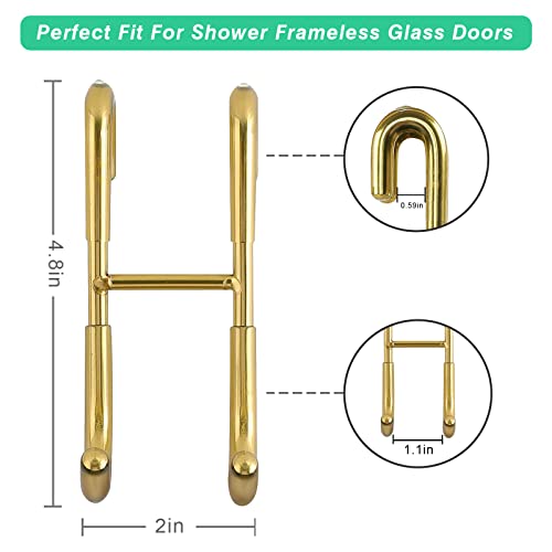 Artife Shower Door Hooks for Bathroom Frameless Glass Door, 304 Stainless Steel Towel Hook Hanging Towel, Bathing Suits, Robe, Squeegee, Loofah, Shaver, Gold 2 Pcs