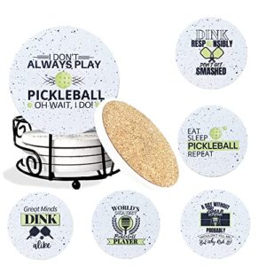 kct store pickleball gifts for women and men - appreciation gifts - absorbent ceramic coasters 6pc - metal holder & cylinder kraft gift box included