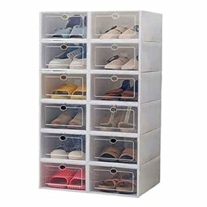 gominimo 12 pack clear durable plastic shoe boxes stackable storage bins rack organizer containers with lids