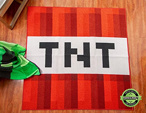 Minecraft Red TNT Block Square Area Rug | Official Video Game Collectible | Indoor Floor Mat, Rugs For Living Room and Bedroom | Home Decor For Kids Room, Playroom | 52 x 52 Inches