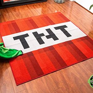 Minecraft Red TNT Block Square Area Rug | Official Video Game Collectible | Indoor Floor Mat, Rugs For Living Room and Bedroom | Home Decor For Kids Room, Playroom | 52 x 52 Inches