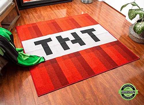 Minecraft Red TNT Block Square Area Rug | Official Video Game Collectible | Indoor Floor Mat, Rugs For Living Room and Bedroom | Home Decor For Kids Room, Playroom | 52 x 52 Inches