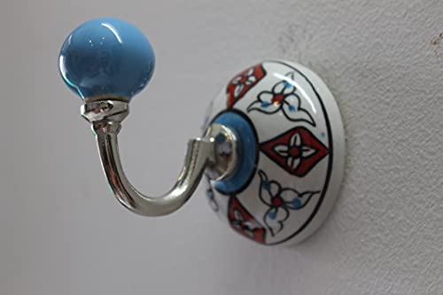 PARIJAT HANDICRAFT Hand Painted Beautifully Multi Colored Ceramic Wall Hook Hanger Key Holder hat Clothes hangings Bath Towel Hook Hanger.