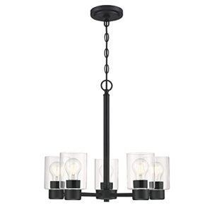 westinghouse lighting 6115300 sylvestre transitional five-light indoor chandelier, matte black finish, clear glass