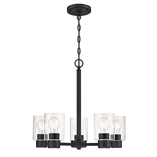 Westinghouse Lighting 6115300 Sylvestre Transitional Five-Light Indoor Chandelier, Matte Black Finish, Clear Glass