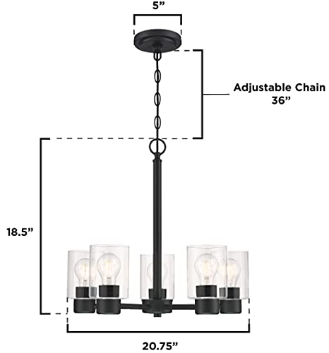 Westinghouse Lighting 6115300 Sylvestre Transitional Five-Light Indoor Chandelier, Matte Black Finish, Clear Glass