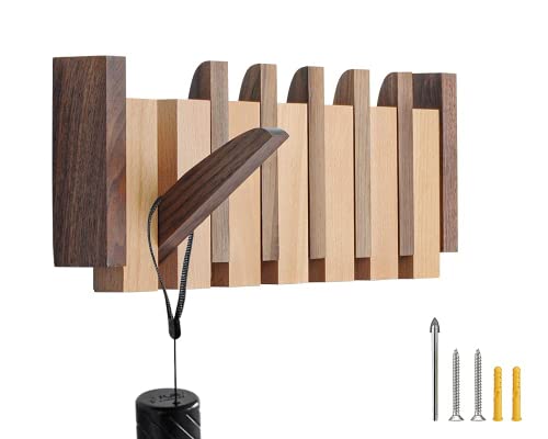 OLETNY Coat Rack Wall Mount Wood, Coat Hooks Wall Mounted Wooden with 6 Flip-Down Hooks for Entryway, Bathroom, Bedroom, Kitchen and More