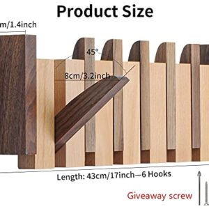 OLETNY Coat Rack Wall Mount Wood, Coat Hooks Wall Mounted Wooden with 6 Flip-Down Hooks for Entryway, Bathroom, Bedroom, Kitchen and More