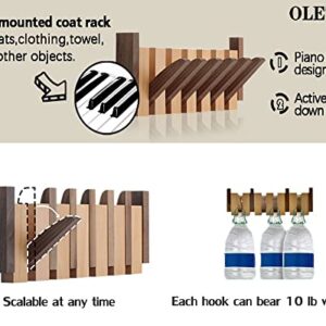 OLETNY Coat Rack Wall Mount Wood, Coat Hooks Wall Mounted Wooden with 6 Flip-Down Hooks for Entryway, Bathroom, Bedroom, Kitchen and More