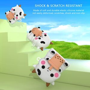 Cute Airpod Case Cover, Boba Tea Cow Airpods Case 3D Cartoon Funny Food Design Soft Silicone Protective Airpods 2 & 1 Charging Case Cover with keychain for Airpods 1st Generation/2nd Generation-6 in 1