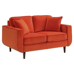 lexicon rand 59" modern velvet loveseat with 2 pillows in orange