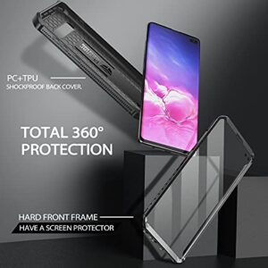 Dexnor for Samsung Galaxy S10+ Plus Case, [Built in Screen Protector and Kickstand] Heavy Duty Military Grade Protection Shockproof Protective Cover for Samsung Galaxy S10 Plus Black