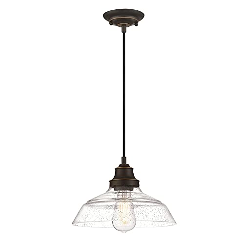 Westinghouse Lighting 6116600 Iron Hill Vintage-Style One-Light Indoor Pendant Light, Oil Rubbed Bronze Finish with Highlights, Clear Seeded Glass