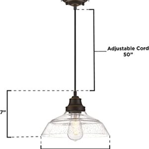 Westinghouse Lighting 6116600 Iron Hill Vintage-Style One-Light Indoor Pendant Light, Oil Rubbed Bronze Finish with Highlights, Clear Seeded Glass