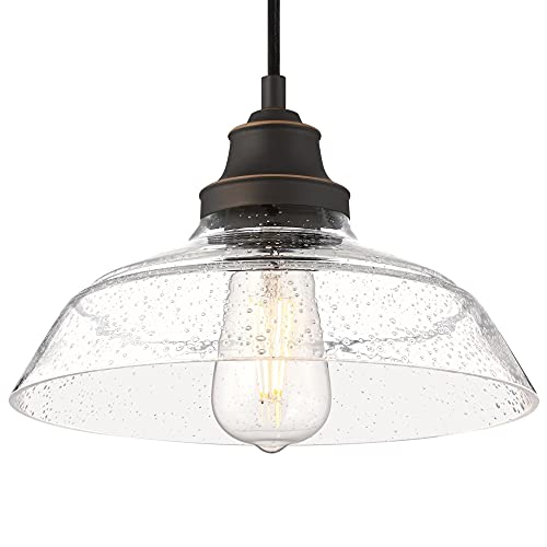 Westinghouse Lighting 6116600 Iron Hill Vintage-Style One-Light Indoor Pendant Light, Oil Rubbed Bronze Finish with Highlights, Clear Seeded Glass