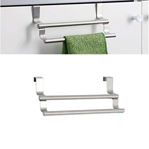 DOITOOL Towel Racks, Bathroom Double Towel Bar Stainless Steel Over The Door Towel Bar Brushed Towel Hanger Over Cabinet Kitchen Dish Towel Bar Rack