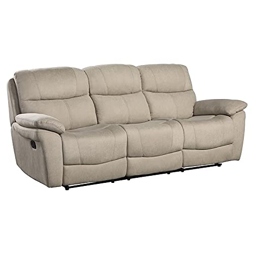 Lexicon Longvale Transitional Microfiber Reclining Double Sofa in Tan