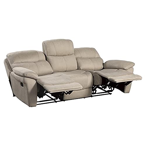 Lexicon Longvale Transitional Microfiber Reclining Double Sofa in Tan