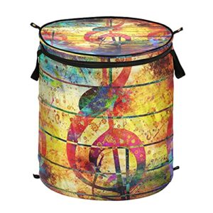 Music Notes Violin Clef Pop Up Laundry Hamper With Zipper Lid Foldable Laundry Basket With Handles Collapsible Storage Basket Clothes Organizer for Apartment Camping Picnic