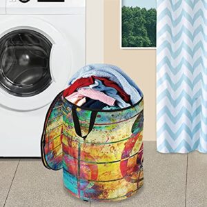 Music Notes Violin Clef Pop Up Laundry Hamper With Zipper Lid Foldable Laundry Basket With Handles Collapsible Storage Basket Clothes Organizer for Apartment Camping Picnic