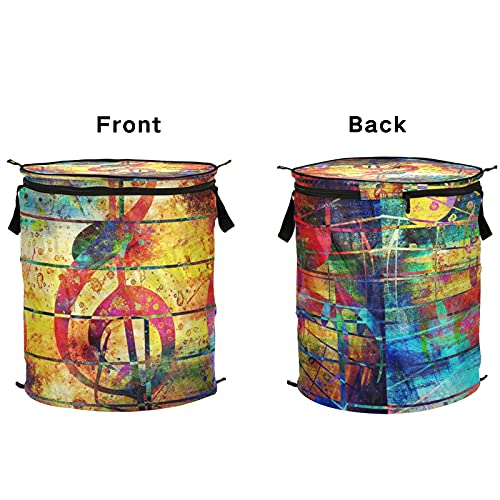 Music Notes Violin Clef Pop Up Laundry Hamper With Zipper Lid Foldable Laundry Basket With Handles Collapsible Storage Basket Clothes Organizer for Apartment Camping Picnic