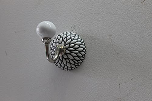 PARIJAT HANDICRAFT Hand Painted Beautifully Black & White Colored Ceramic Wall Hook Hanger Key Holder hat Clothes hangings Bath Towel Hook Hanger.