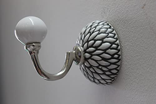 PARIJAT HANDICRAFT Hand Painted Beautifully Black & White Colored Ceramic Wall Hook Hanger Key Holder hat Clothes hangings Bath Towel Hook Hanger.