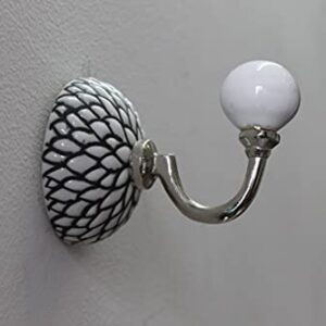 PARIJAT HANDICRAFT Hand Painted Beautifully Black & White Colored Ceramic Wall Hook Hanger Key Holder hat Clothes hangings Bath Towel Hook Hanger.