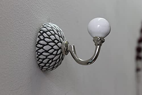 PARIJAT HANDICRAFT Hand Painted Beautifully Black & White Colored Ceramic Wall Hook Hanger Key Holder hat Clothes hangings Bath Towel Hook Hanger.